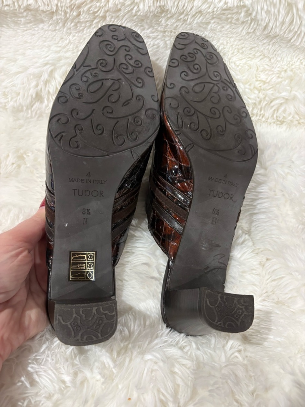 Brighton  Dark Brown Croc-Embossed Slip-On Mules with Silver Buckle - Picture 10 of 12